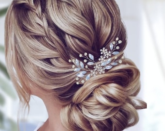 Something Blue Bridal Hair Accessory, Blue Opal Wedding Flower Hir Comb, Bridal Hair Pin, Wedding Headpiece for Bride, Bridesmaid jewelry