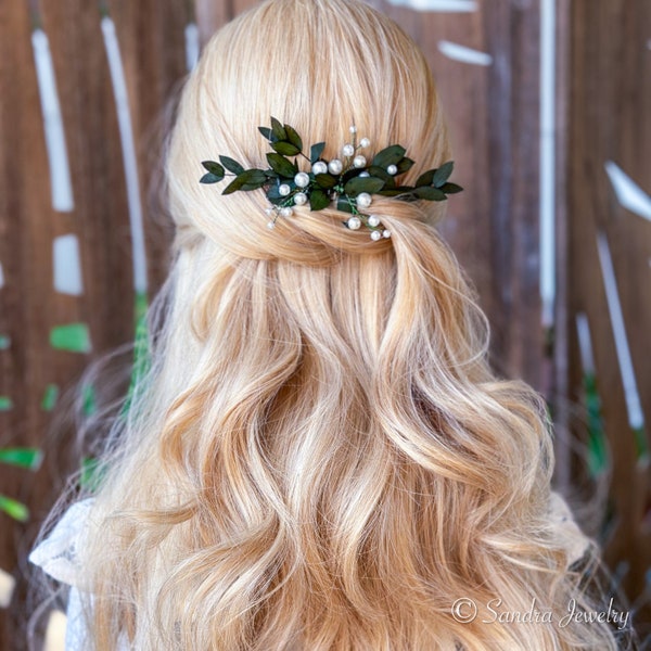 Eucalyptus & Pearls Wedding Hair Comb, Hair Band, and Hair Pins for Bride and Bridesmaid