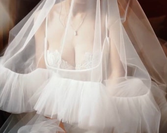 Flaffy Tulle Bridal Veil with Blusher - The Must-Have Accessory for Stunning Bride