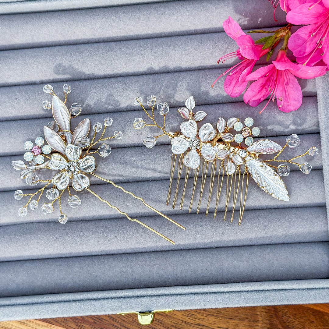 Flower Bride Hair Comb and Pin Crystal Wedding Hair Comb Etsy