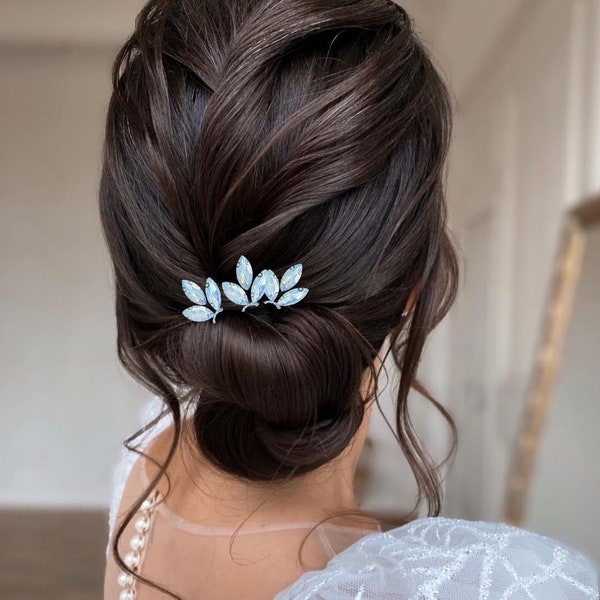 Something Blue Wedding Hair Piece, Blue Opal Bridal Hair Pins for Wedding Day, Wedding Hair Accessories for Bride and Bridesmaid