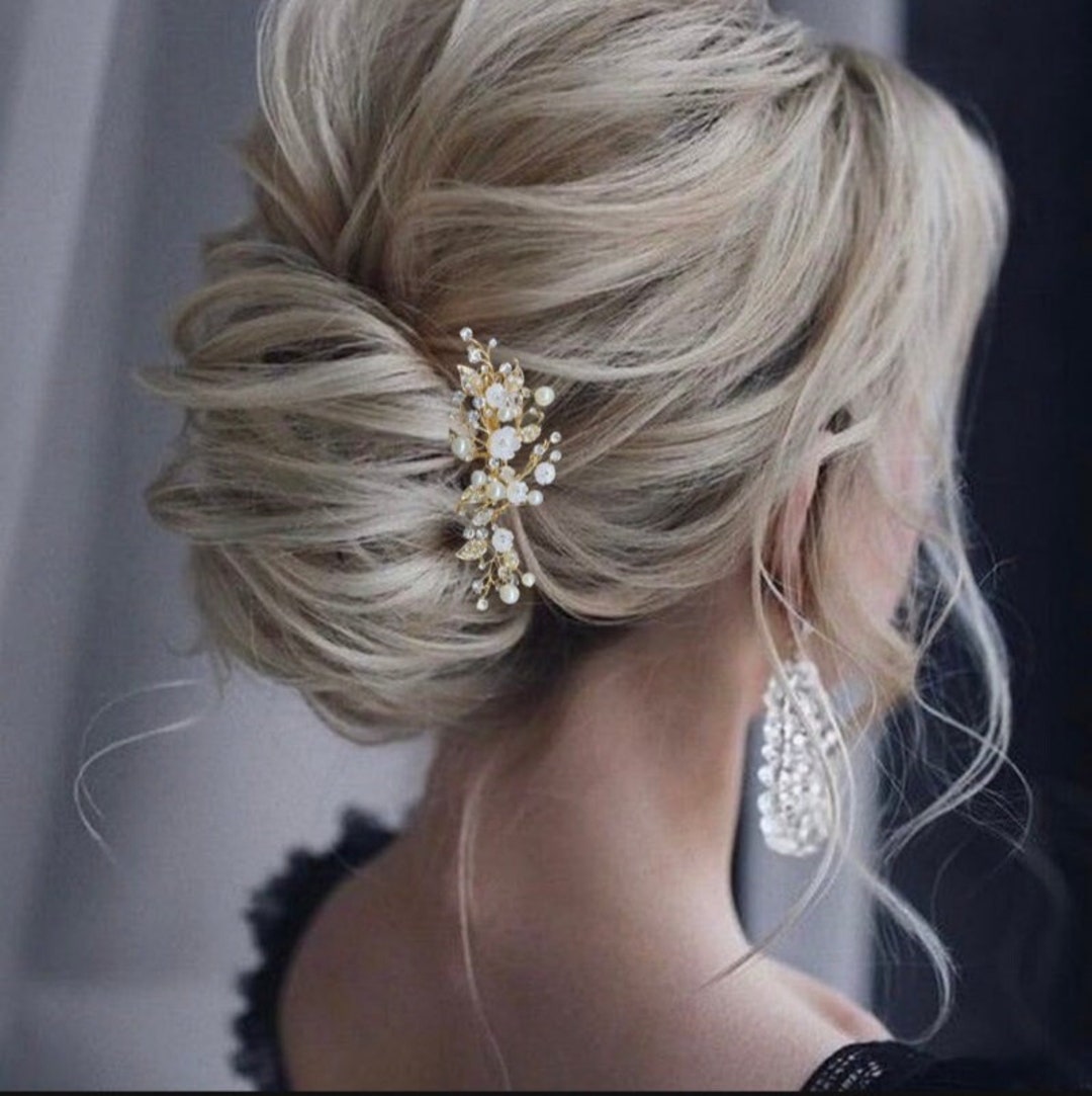 Rose Gold Flower Hair Clip Bridal Head Piece Floral Leaf Etsy