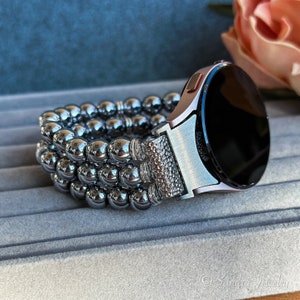 Silver Hematite Beaded Samsung Galaxy Watch Band: Handmade Strap