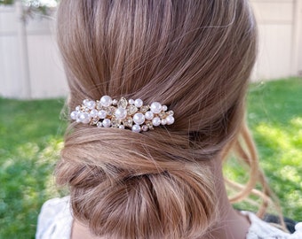 Stunning Bridal Barette with Pearls and Rhinestones, Floral Leaf Comb, Wedding Hair Accessories for Bride and Bridesmaid
