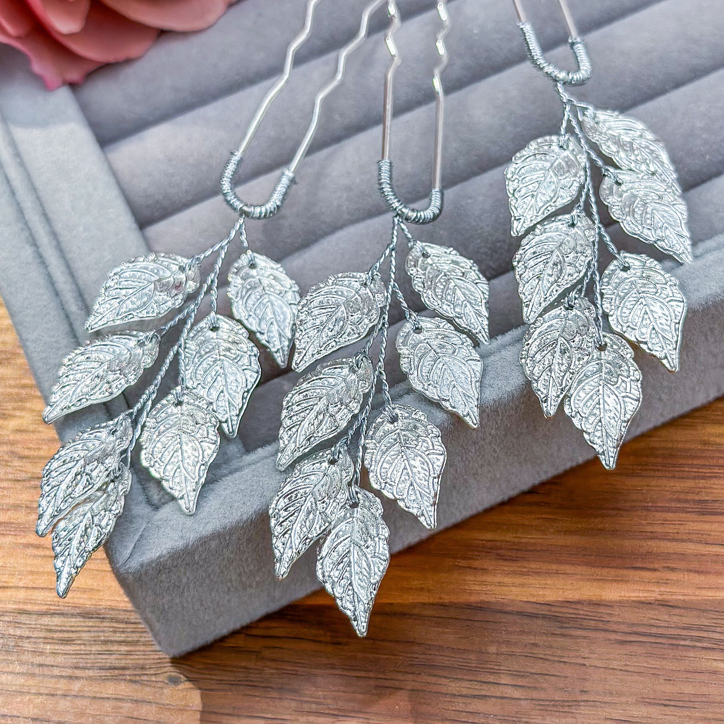 Haarnadeln Für Die Braut – 3er Set Mit Blattgold, Kristall & Strass | Hochzeits-Haarspangen Für Damen