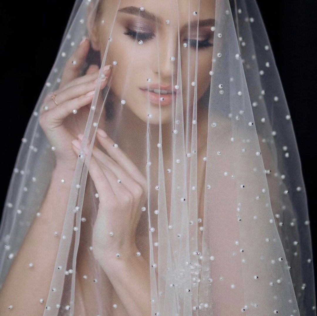 Pearl Veil With Blusher Luxury Waltz Wedding Veil Bridal Etsy