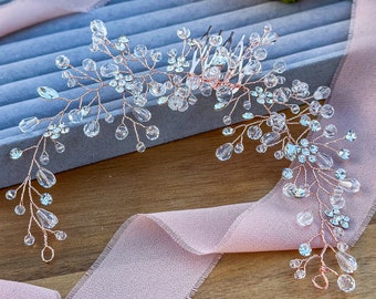 Stunning Rhinestone Hair Vine with Comb - Rose Gold Crystal Flower Accent for the Perfect Bridal Look, Stunning Wedding Hair Accessory