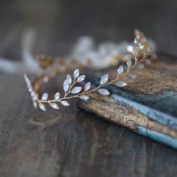 Blue Opal Crystal Gold Hair Vine and Matching Hair Pins - Stunning Wedding Hair Accessories for Bride and Bridesmaid