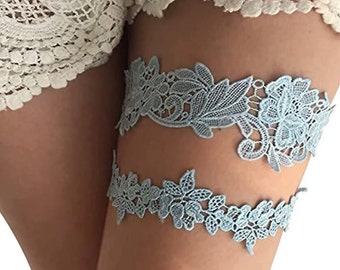 Classic Style Something Blue Lace Garter Set for Weddings and Special Occasions