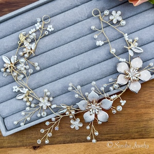 Blumen Braut Stirnband Braut Haarkamm Rose Gold Haarranke für Braut Haarteil Hochzeit Haarschmuck für Braut Rose Gold Haarteil