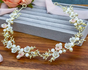 Floral Gold Bridal Hairband, Wedding Hair Comb, Crystal Bridal Hair Vine, Bridesmaid Jewelry