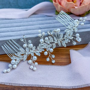 Silver Crystal and Pearl Bridal Hair Comb, Wedding Hair Accessories, Wedding Rose gold  Hair Piece
