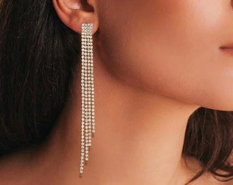 Stunning Bridal Crystal Tassel Earrings - Elegant Drop Statement Earrings in Silver or Gold
