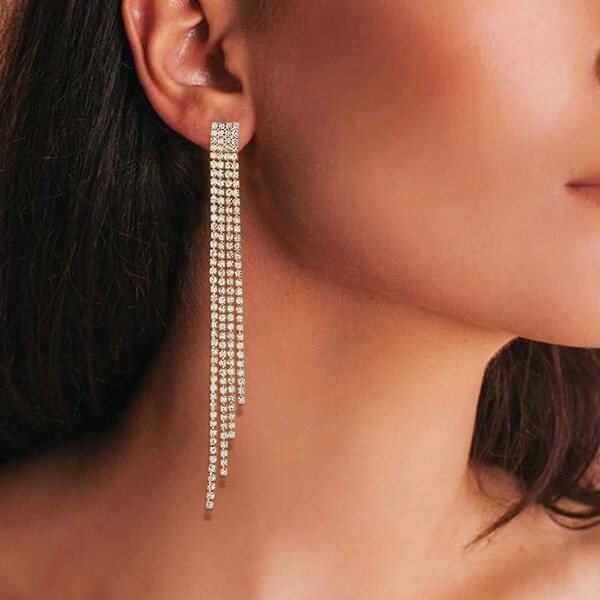 Stunning Bridal Crystal Tassel Earrings - Elegant Drop Statement Earrings in Silver or Gold