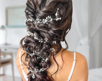 Pearls and Rhinestones Bridal Hair Vine for Wedding Day, Bridal Hair Piece for Long Hair