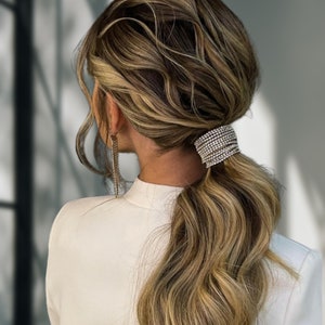 Sparkle Rhinestones Long Chain Tassel Hair Clip, Tassel Hair Ponytail Holder, Bridal Shiny Hair Piece, Wedding Hair Accessory