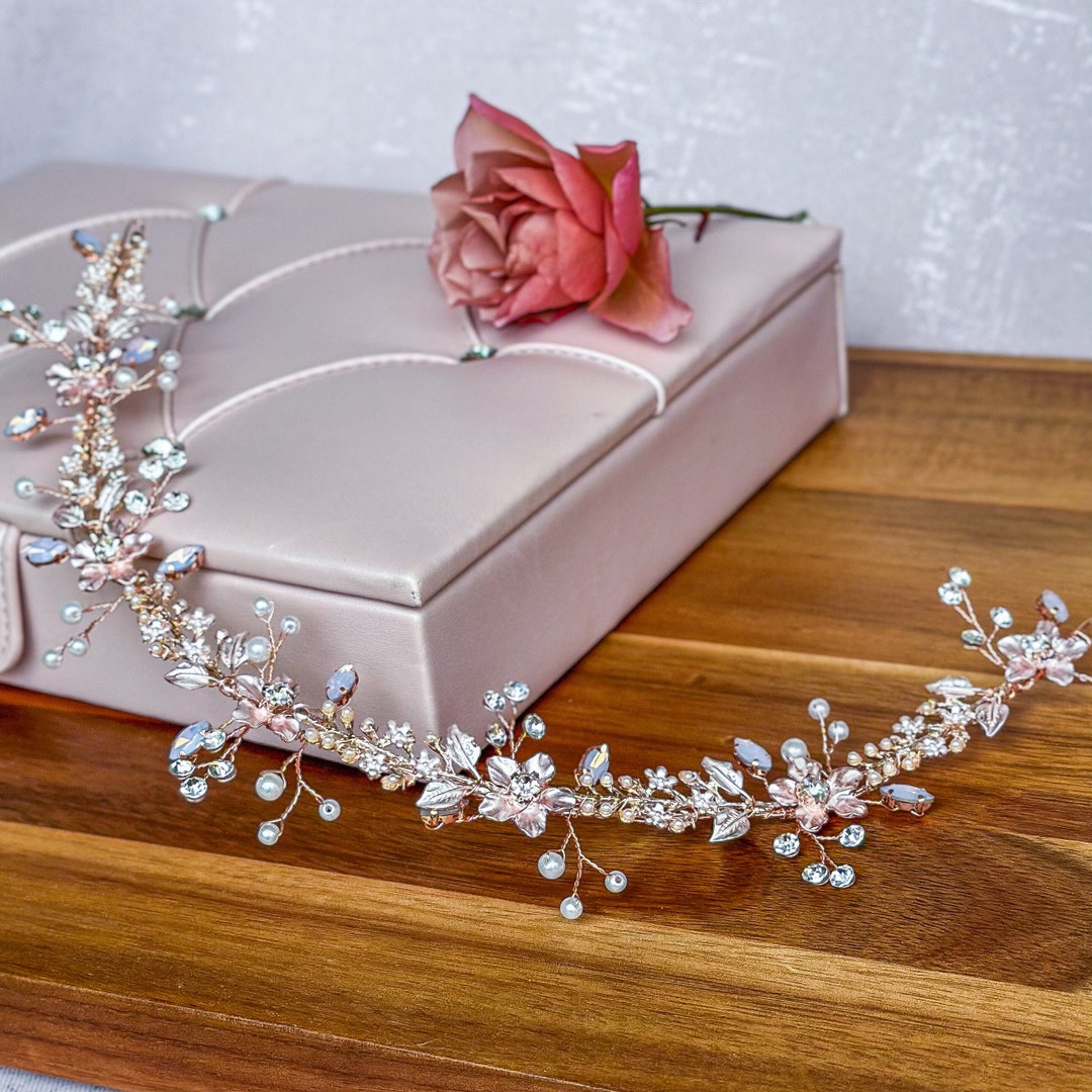 Rose Gold Bridal Hair Vine, Wedding Hair Comb, Floral Bridal Hair Piece