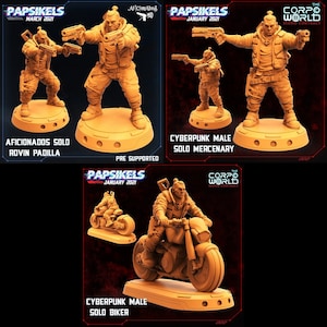 Cyberpunk Jackie - Male Solo Mercenary Aficianados Rovin Padilla | 3 poses | 32mm scale miniature | Papsikels