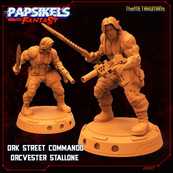 Orc Street Commando - Orcvester Stallone | 32mm scale miniature | Papsikels