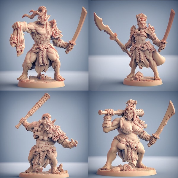Oni Clan - Ogre Mage Warriors - Kyojin | 6 design options | 32mm scale miniature | Artisan Guild