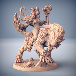 Orc Barbarians - Vesdra on Gorefang | 2 poses | 32mm scale miniature | Artisan Guild