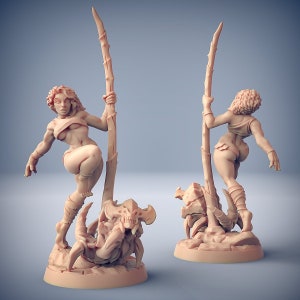Scourgeland Survivors - Lara the Dancer and Scourgey the Zeek | 2 design options | 32mm scale miniature | Artisan Guild