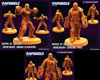 Super Ex-Soldier Mercenary - Cross Bones | 3 design options | 32mm scale miniature | Papsikels