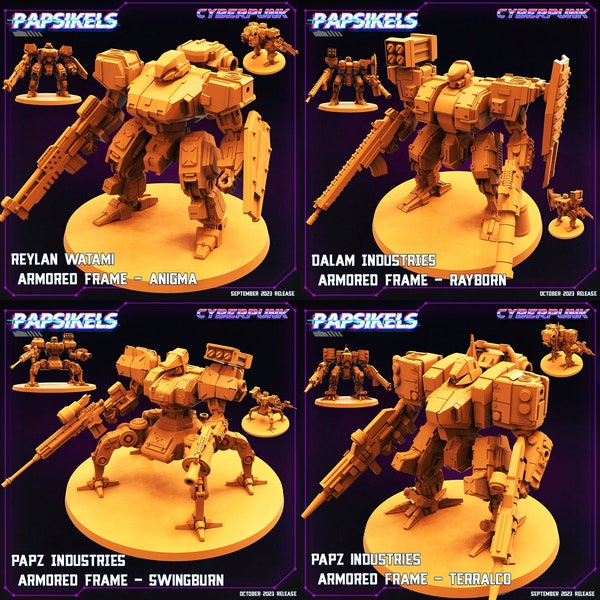 Armored Frames - Anigma, Rayborn, Singburn, and Terralco | LARGE model | 4 design options | 32mm scale miniature | Papsikels
