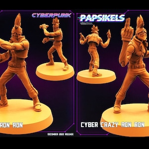 Cyberpunk Pilar - Cyber Crazy Bomber Ron Ron | 2 design options | 32mm scale miniature | Papsikels