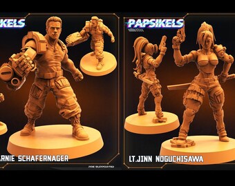 AvP Arcade Heroes - Dutch Schafer and Linn Kurosawa | 2 design options | 32mm scale miniature | Papsikels