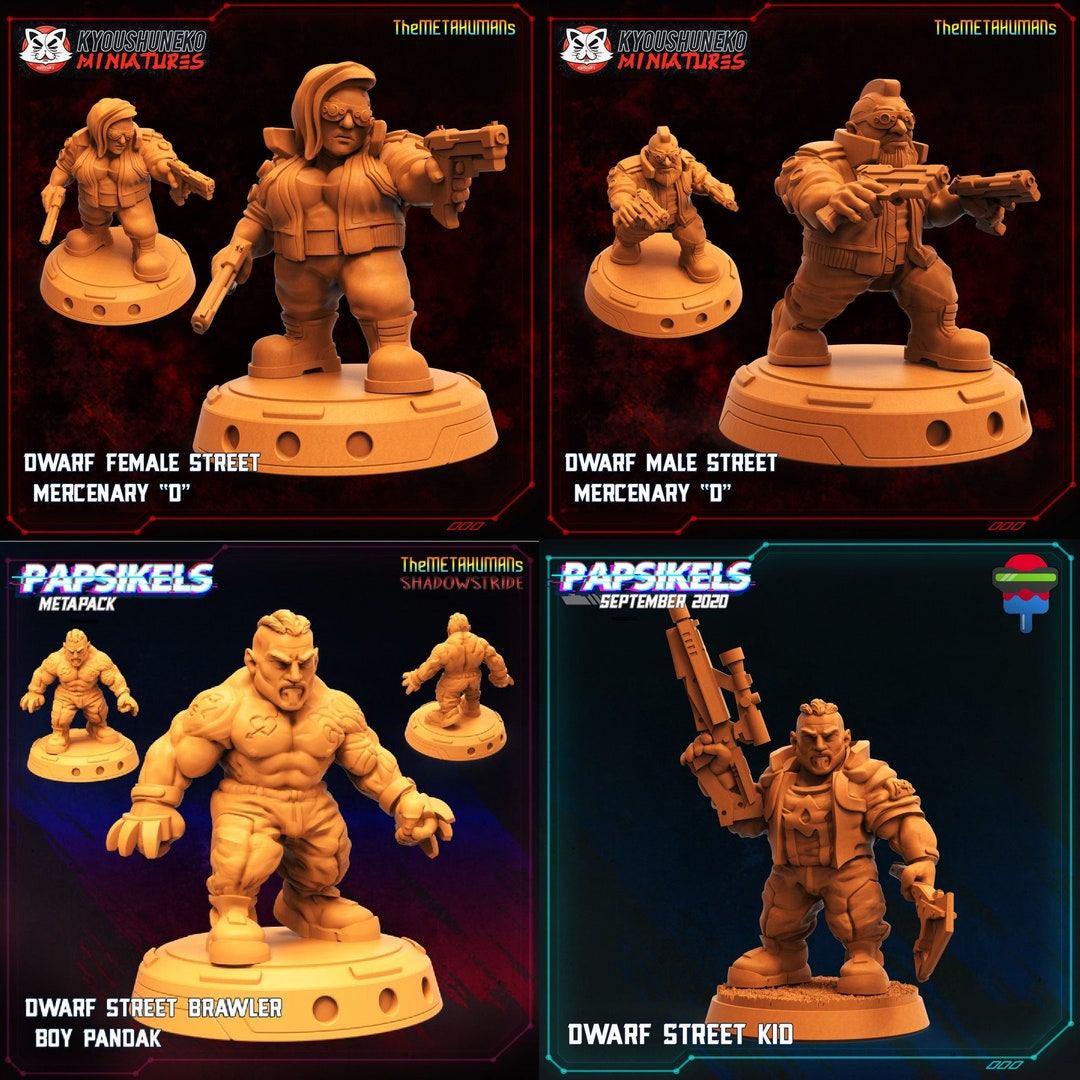 Cyberpunk Dwarf Street Thugs | 4 Design Options | 32mm Scale Miniature ...