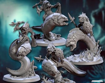 Lunatics of the Death-Tide - Armored Moray Eel Riders | 32mm scale miniature | Artisan Guild
