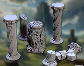 Elephorim Ivory Sentinels - Ruined Shrine - Temple Columns | 32mm scale miniature | Artisan Guild