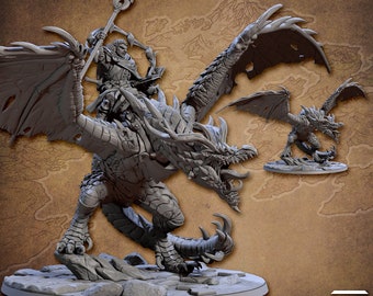 Vanguard Fighters - Mordraxix the Wyvern Queen with or without Battlemage Rider | 32mm scale miniature | Artisan Guild