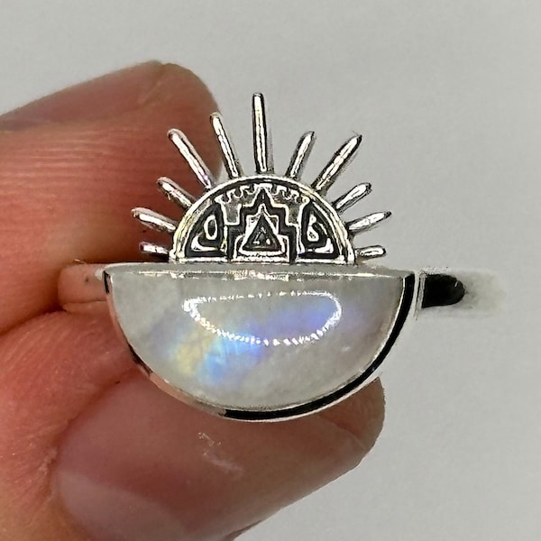 Moonstone Sun Dynasty Ring - Sterling Silver Gemstone Jewelry - Sun- Statement Ring - Birthstone - Gifts for her - Mothers Day - Size 7 & 8