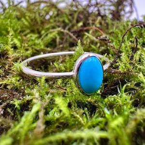 Turquoise Tru Blue Oval Ring - Sterling Silver Gemstone Jewelry - Dainty Ring - Birthstone - Gifts for her - Blue Gemstone - Size 7 8