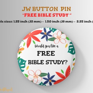 Przypinki JW Button ~ z tekstem: „Czy chciałbyś bezpłatne studium Biblii?” | służba jw | prezenty dla pionierów jw | Dostępne w 3 rozmiarach/4 językach