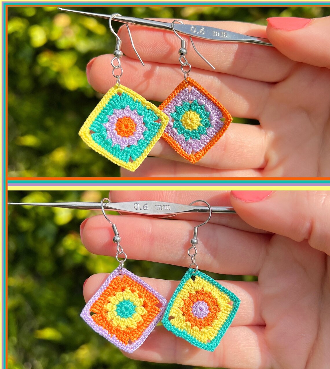 Asymmetrical Handmade Micro Crochet Granny Square Earrings Etsy