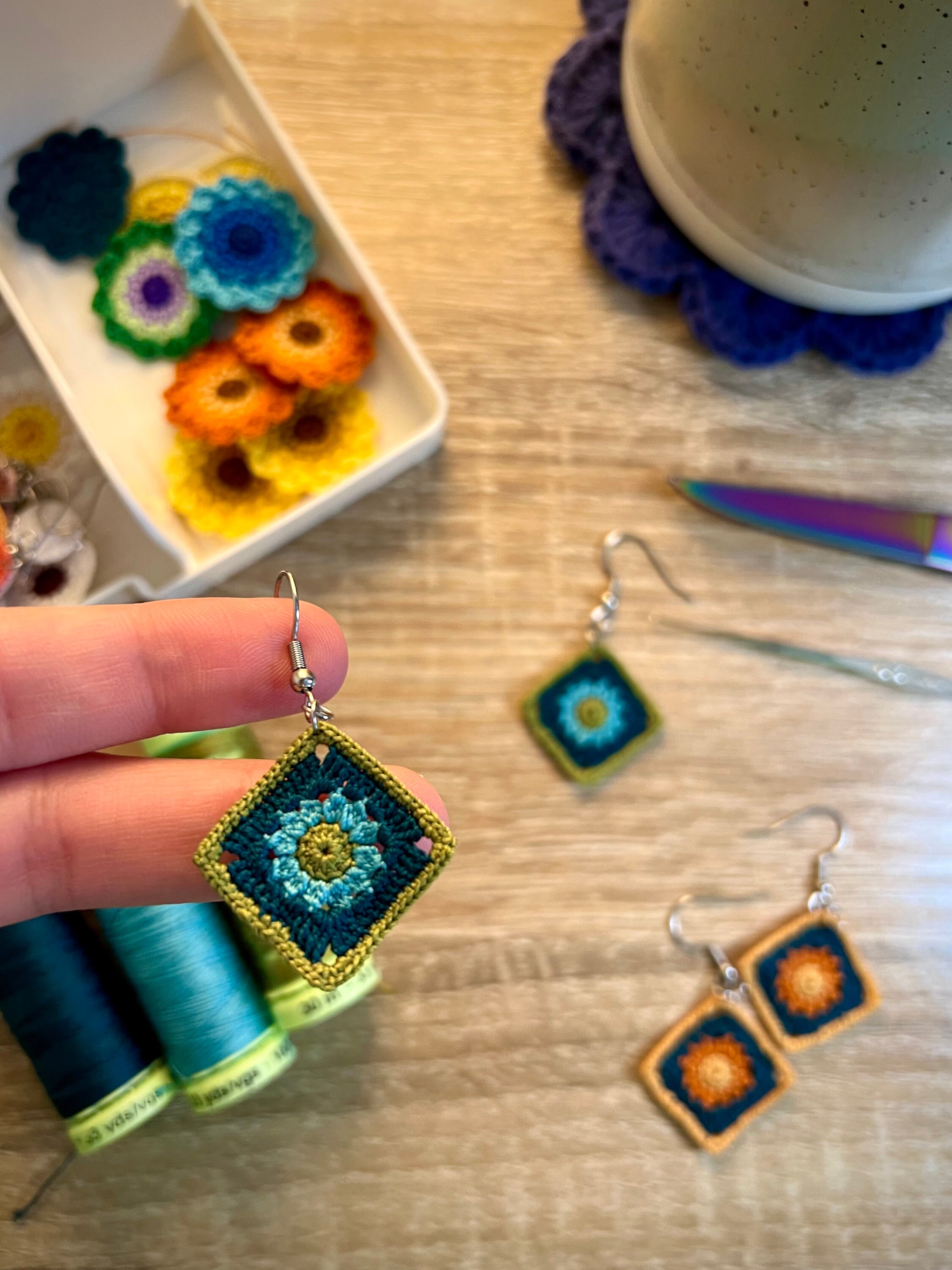 Handmade Micro Crochet Granny Square Earrings Flower Granny Etsy