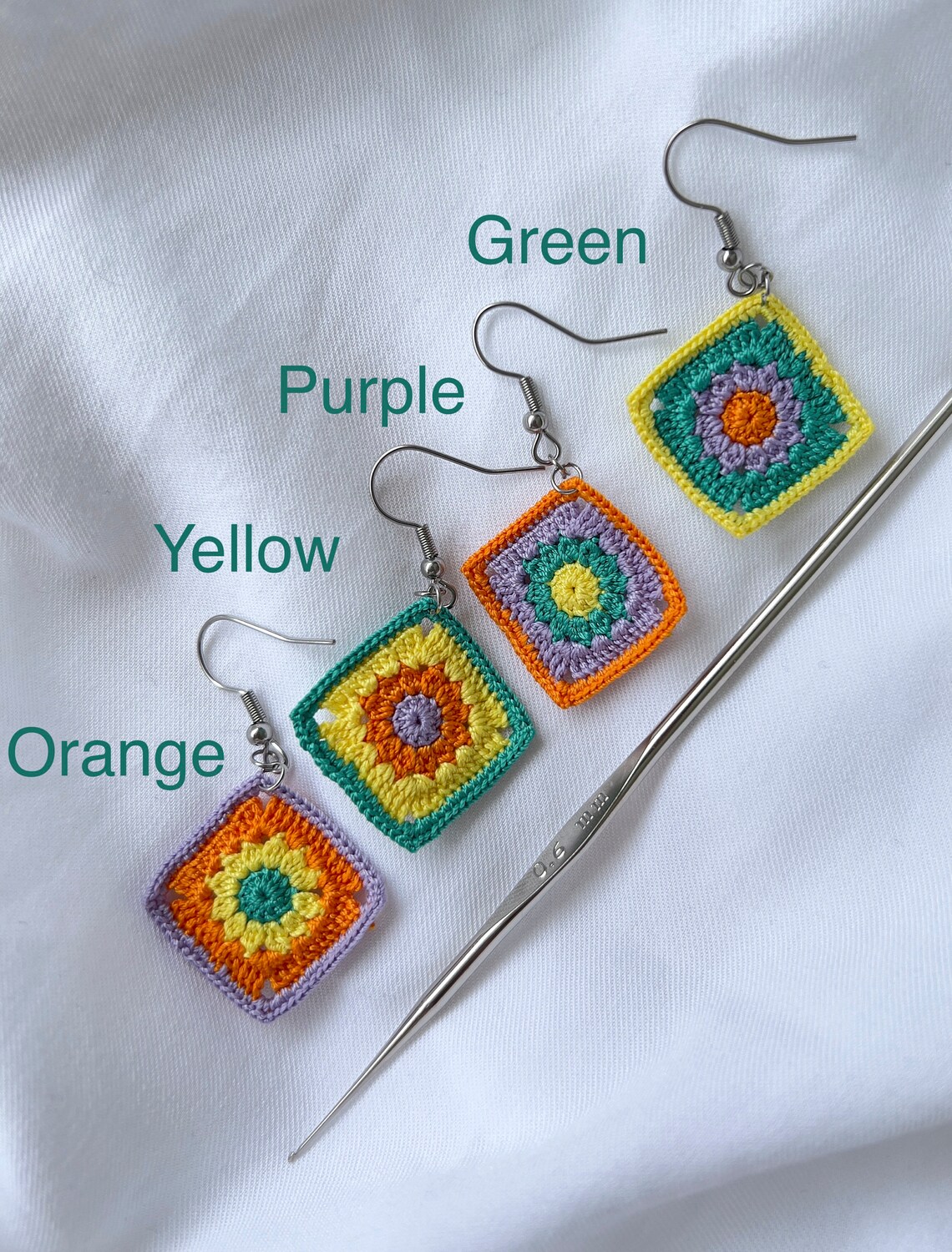Asymmetrical Handmade Micro Crochet Granny Square Earrings Etsy