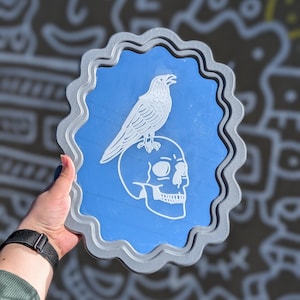 Engraved Crow Skull Mirror