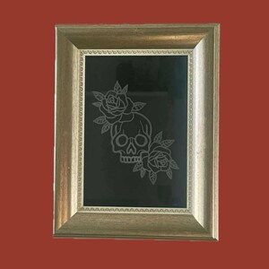 Engraved Rose Skull Wall Art