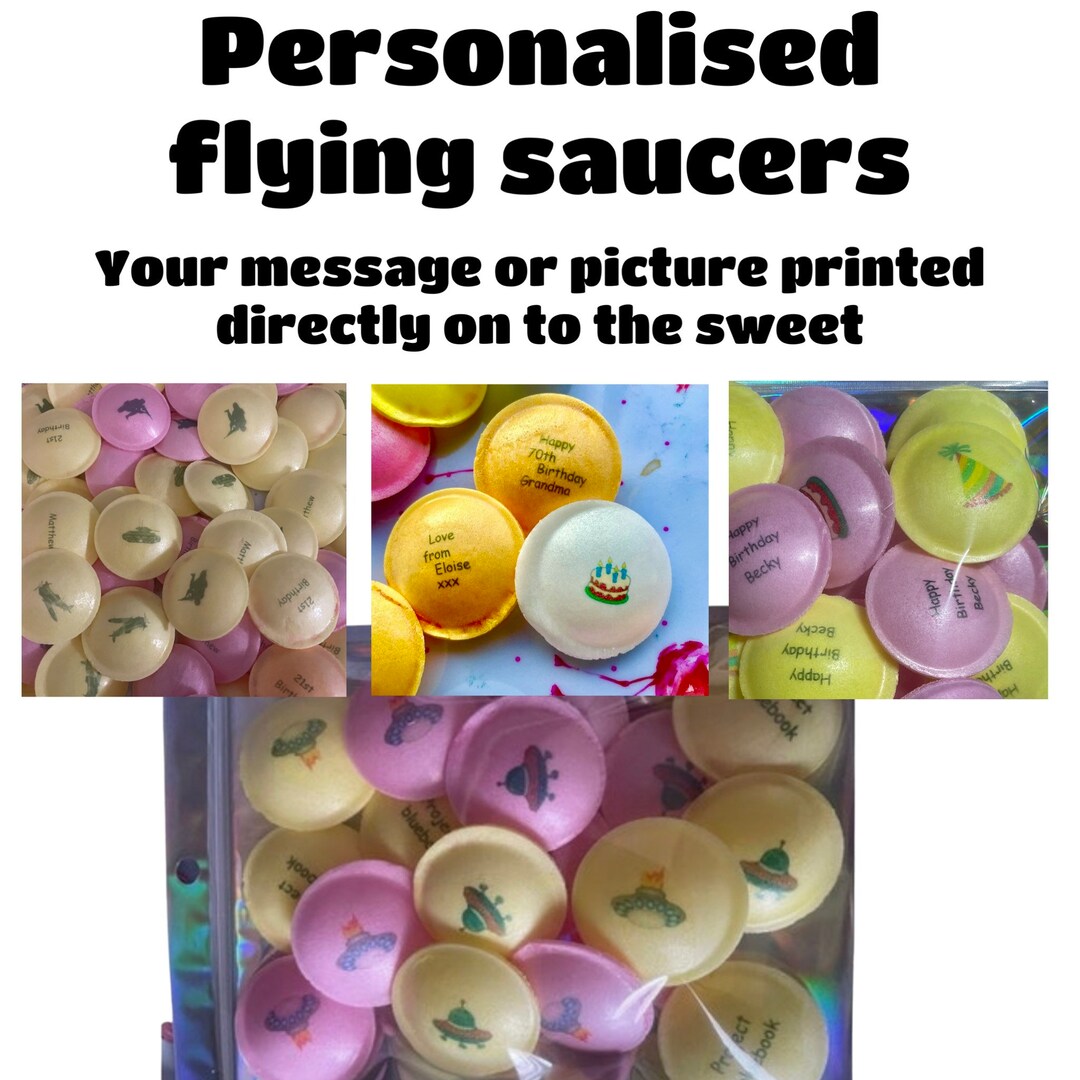 Personalised Sweets Vegan Flying Saucers Birthday Gift. the Vegan