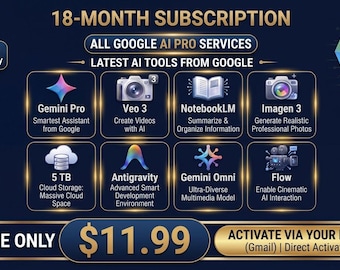 18-Month Google AI Pro Bundle | Gemini Pro, NotebookLM, 5TB Storage (Digital Download)