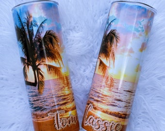 Personalized Sunset Beach Tumbler: Family Cruise Cup