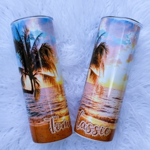 Family Cruise Tumbler, Sunset Custom Beach Tumbler, Personalized Beach Tumbler, Ocean Tumbler,