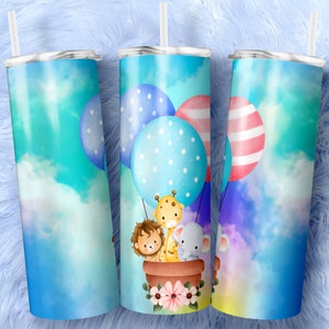 Personalized Safari Tumbler: Lion, Giraffe, Elephant, Hot Air Balloon
