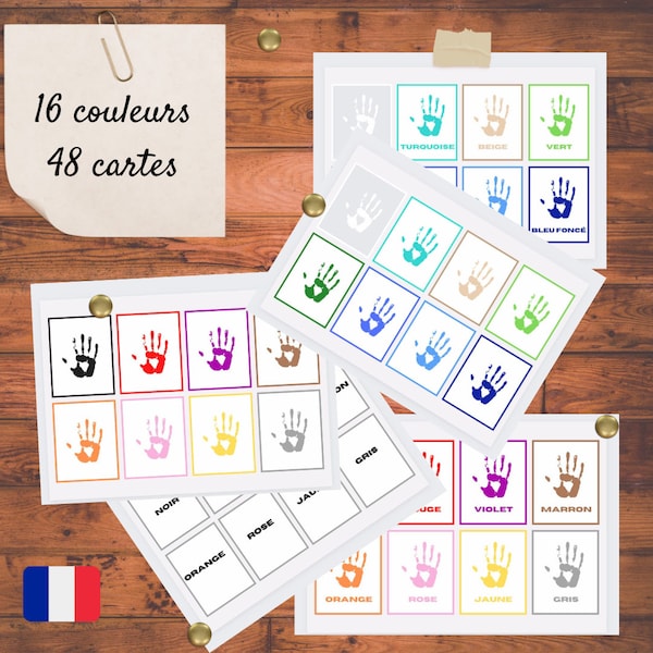 French color cards - Printable Flashcards 16 colors - 16 couleurs