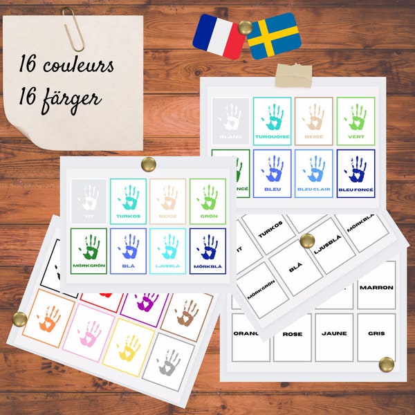 French and Swedish color cards - 16 couleurs - 16 färger