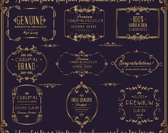 09 Black Gold White | Banner Ornamental Frame | Vintage Design | Swirly Floral Element | Digital file | Set 02 Files | Instant Download